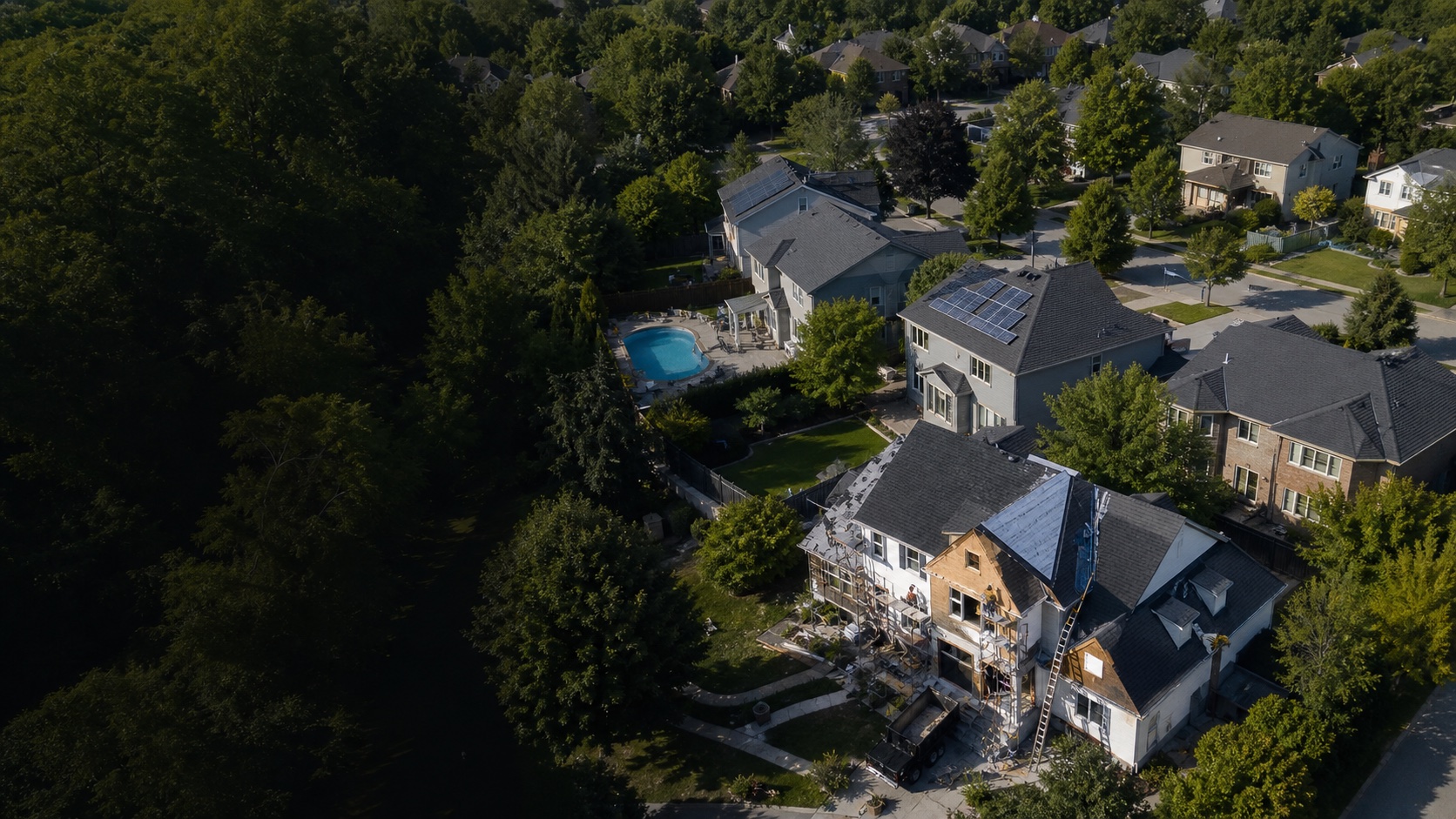 An aerial view of a residential contractor territory